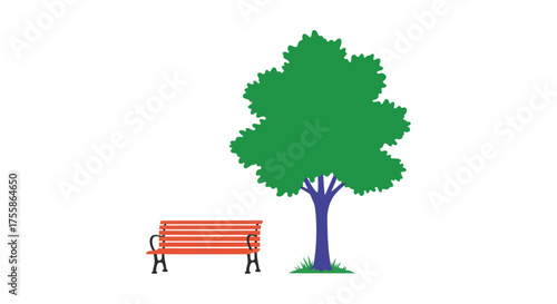A simple illustration of a park bench beneath a green tree