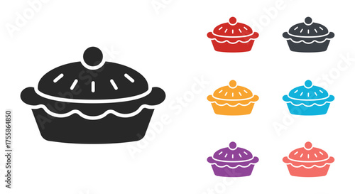 Colorful collection of pie icons in various shades and styles