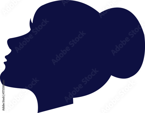 Blue silhouette profile of a woman s head with hair in a bun