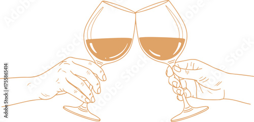 Two hands holding wine glasses clinking in a toast, celebrating a special occasion with a drink