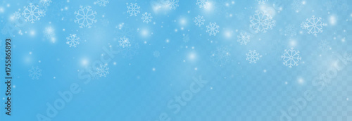 Snowfall PNG. Heavy snowfall or snowstorm with snowflakes of various shapes. Winter snowy background.