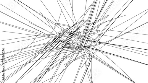 A chaotic arrangement of intersecting black lines on a white background creating a sense of disarray