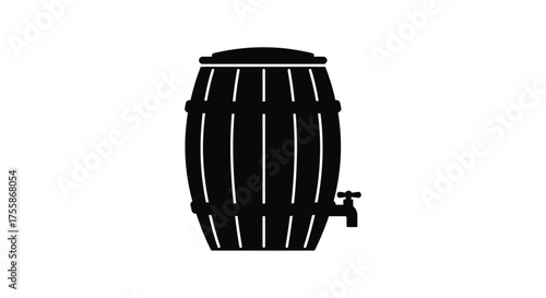Simple black and white illustration of a wooden barrel with a spigot