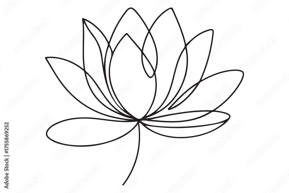 Fototapeta premium Continuous one line drawing of lotus flower in minimal modern style symbolizing peace, purity and mindfulness on white background 