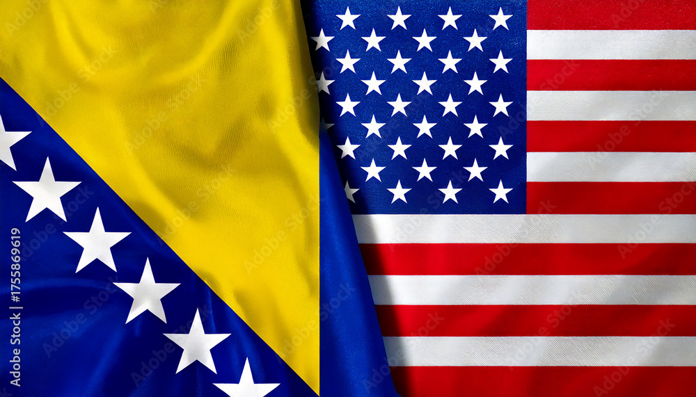 Fototapeta premium アメリカの国旗とボスニア・ヘルツェゴビナの国旗(USA Flag & Bosnia and Herzegovina flag.) 