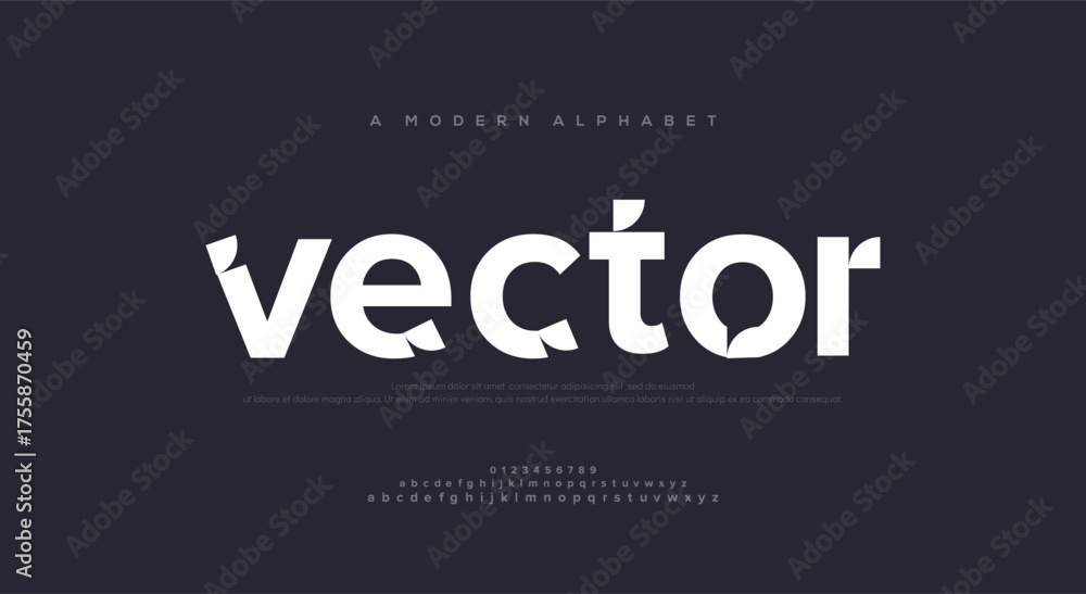 Obraz premium Modern abstract digital tech font. Logo creative font, type, technology, movie, digital, music, movie. Font and illustration in vector format.
