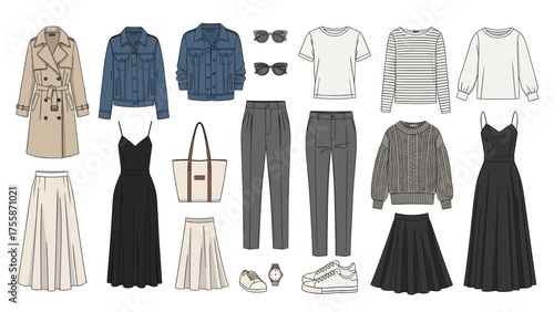 Women's Fashion Essentials: Modern Apparel and Accessories Flat Lay Collection