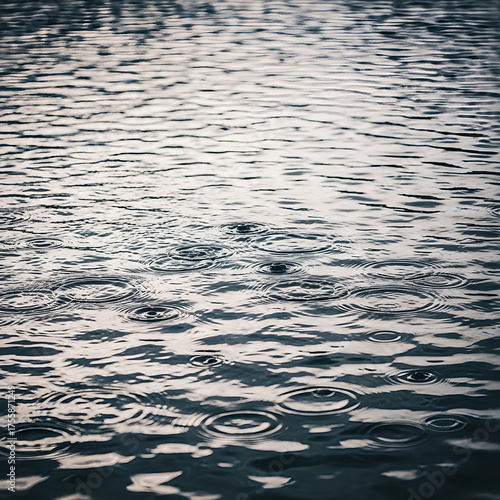 Dark Blue Water Surface with Rain Ripples