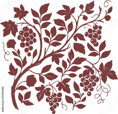 grape vine and rosehip branches with flowers