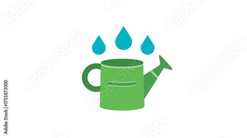 Simple Flat Design Watering Can with Water Drop Illustration Graphic