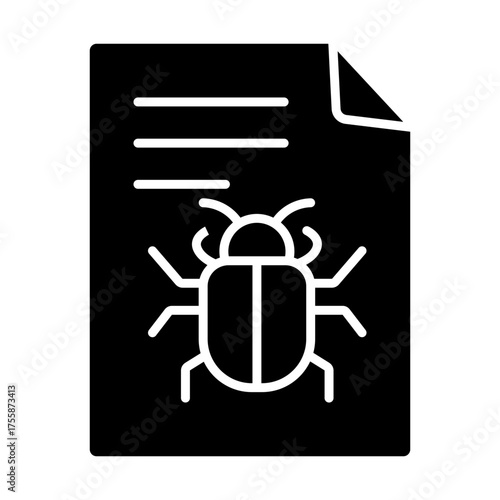 Editable; Premium Quality Adobe Illustrator Artwork; Silhouette Design - Bug report icon, a computer file with a bug, technical issue