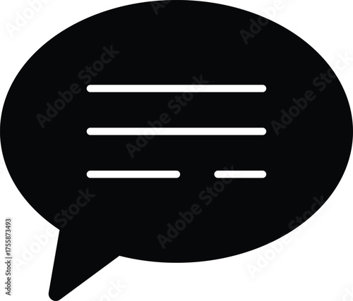 Editable; Premium Quality Adobe Illustrator Artwork; Silhouette Design - Black Speech Bubble with Horizontal Lines Representing Text and Conversation