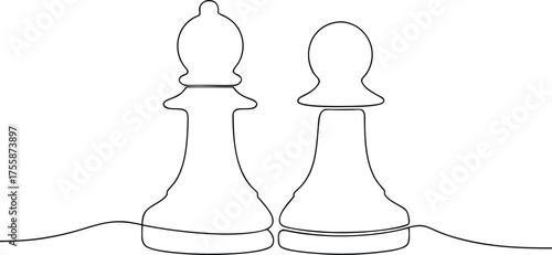 Black and white outline of two chess pieces bishop and pawn