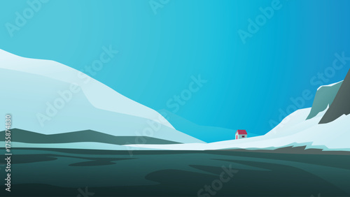a single small house in arctic landscape