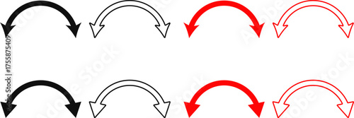 dual sided curve arrow icon set. Double headed curved arrow symbol.  Semicircular curved. Replaceable design. two side arrow icons