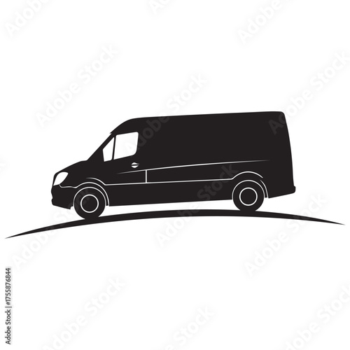Sleek black van silhouette on a gentle slope