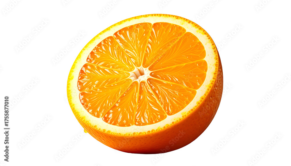 Fototapeta premium Vibrant orange half, showcasing juicy segments