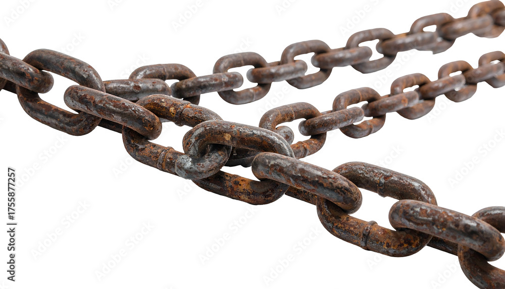 Obraz premium Close-up of weathered, rusty metal chains against a black background