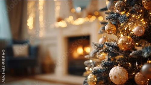 Cozy Christmas Tree Scene Holiday Decorations & Fireplace Glow