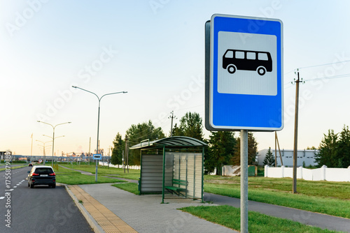 Fototapeta Naklejka Na Ścianę i Meble -  Empty bus stop in a small town.
