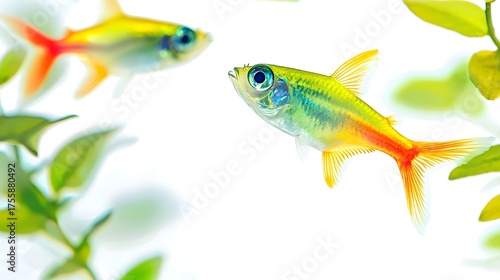 Colorful Tropical Fish Swimming Among Lush Green Plants in Water