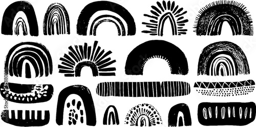 Abstract boho arcs and semicircles silhouette set for creative designs