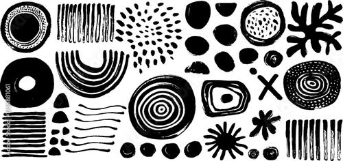 Abstract minimalist shapes with circles, waves, and dots for modern design