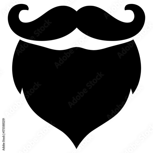 Curled handlebar mustache with tapered full beard, teardrop point silhouette