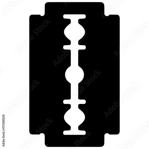 Classic double-edge razor blade silhouette, black icon isolated on white background