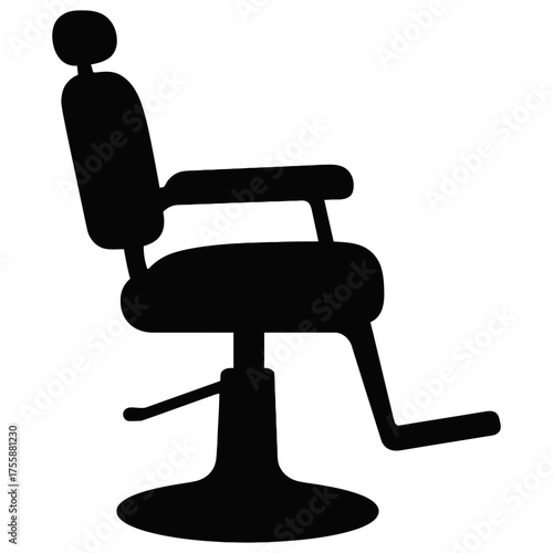 Vintage barber chair silhouette with headrest, footrest and hydraulic base