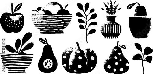 Autumn harvest with apples, pears, and pumpkins for rustic decor and design