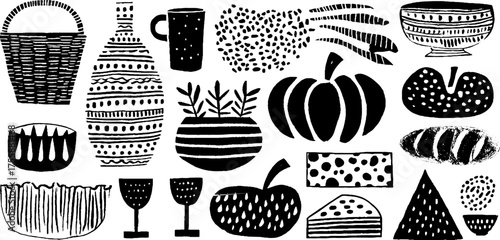 Autumn market essentials: basket, pumpkin, wine, and cheese collection for rustic design