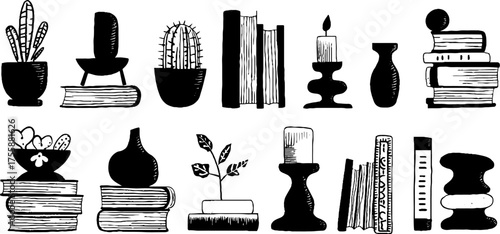 Cozy home library scene with bookshelves and home decor elements for vintage design