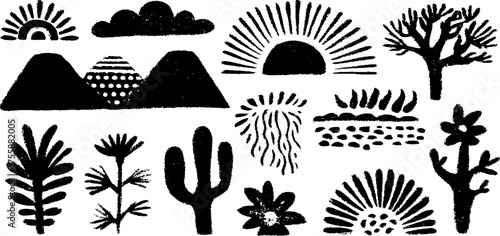 Earth-inspired silhouettes: mountains, trees, and botanical elements for creative design