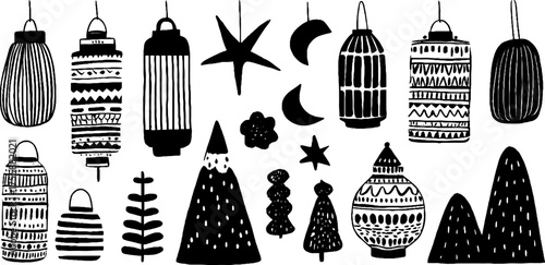 Eastern new year lanterns and celestial motifs for festive decor and design