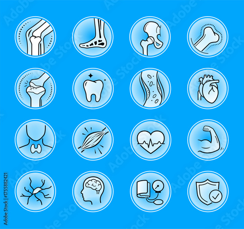 Icon sheet of calcium mineral for supplements. The outline icons are well scalable and editable. Contrasting elements are good for icons, signs, different backgrounds and displays. EPS10.