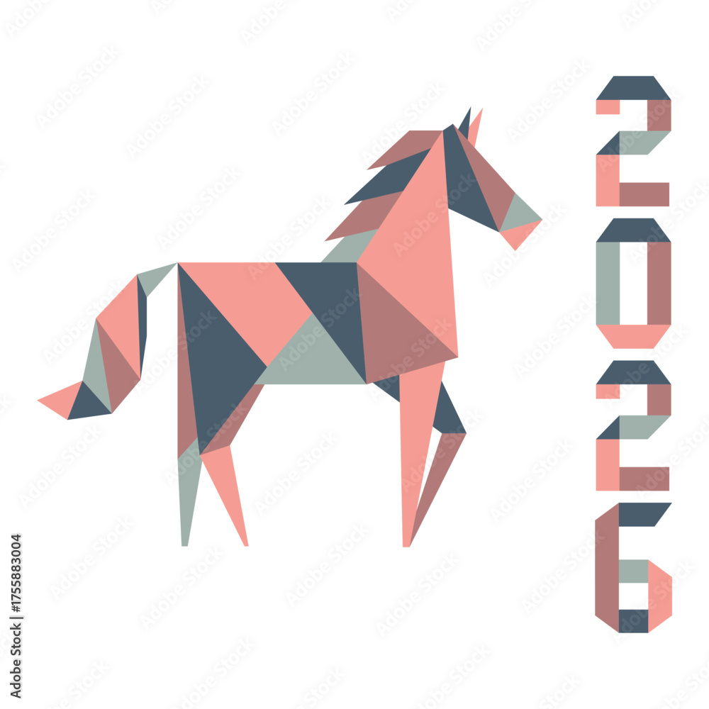 Obraz premium New Year Horse Symbol 2026 Chinese Zodiac Origami