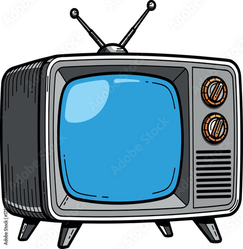 Retro Television Illustration Classic Broadcast Device with Antennae and Controls