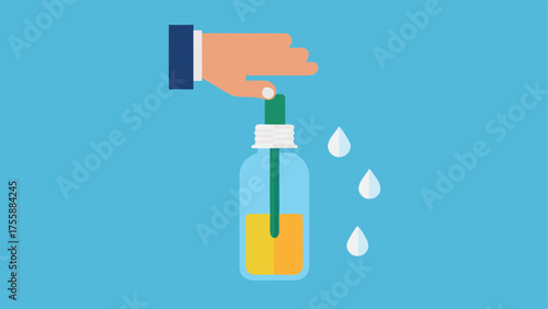 Application Dropper An illustration of a glass dropper bottle with a few drops of serum falling onto a hand symbolizing the effortless application of the antiaging serum.