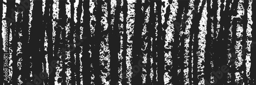 Grunge striped hand brush drawn text background with paint splashes blobs blots. Rectangle 1:3 black and white template. Parallel vertical hatching grungy rough stripes strokes texture header banner. 