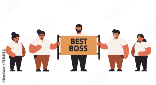 Team holding best boss banner