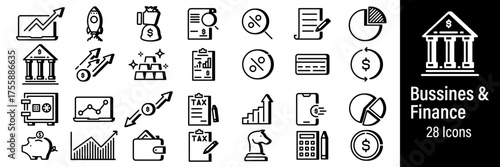 Bussines and Finance Web Icons. Money, Bank, Contract, Investment. Vector in Line Style Icons