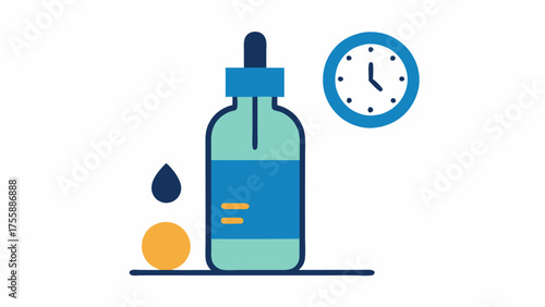 AgeDefying Symbol A bottle of facial oil p next to a clock with exosome graphics symbolizing timereversal and antiaging properties.