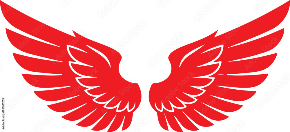 Obraz premium Red wings illustration, representing freedom, flight, or a logo element.