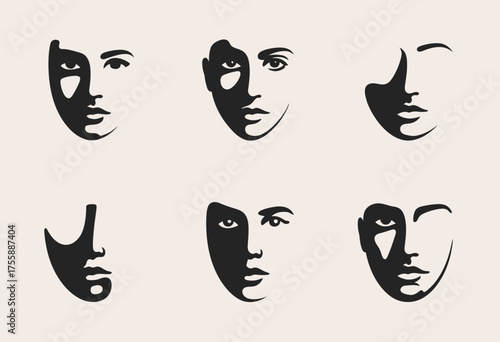 Minimalist vector faces set scalable illustration icon art for graphic design projects vector illustration white background