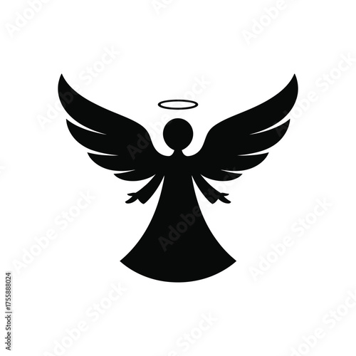 Minimalist black vector angel illustration with halo scalable for eps and icon usage vector illustration white background