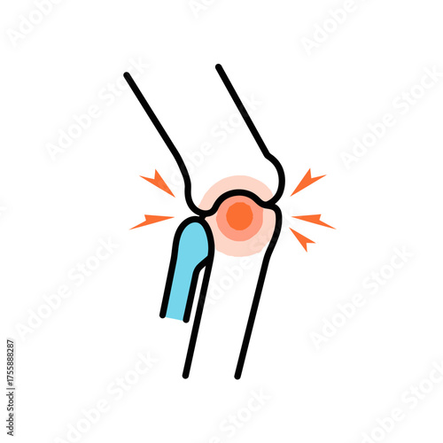 An illustrative icon depicting a human knee joint experiencing significant pain and inflammation, highlighted by radiating red circles, symbolizing discomfort and medical issues.