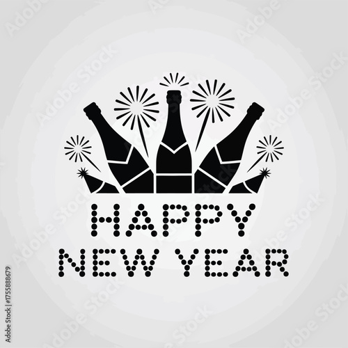 Festive happy new year champagne bottles crown illustration vector graphic for celebrations vector illustration white background