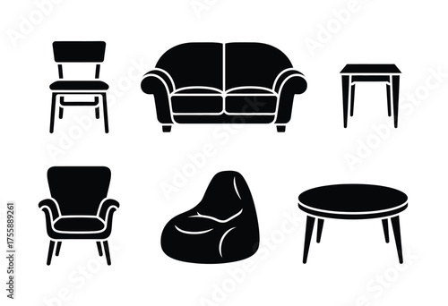 Scalable vector illustration set of various furniture icons for eps design projects vector illustration white background