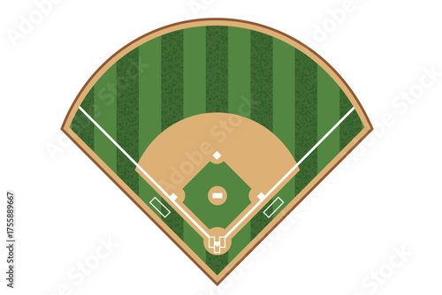 vector top view of baseball field with green grass texture. clipart isolated on transparent background. 